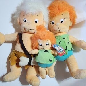 Vtg Flintstones 1990 Pebbles Bamm-Bamm mini Pebbles plush stuffed dolls